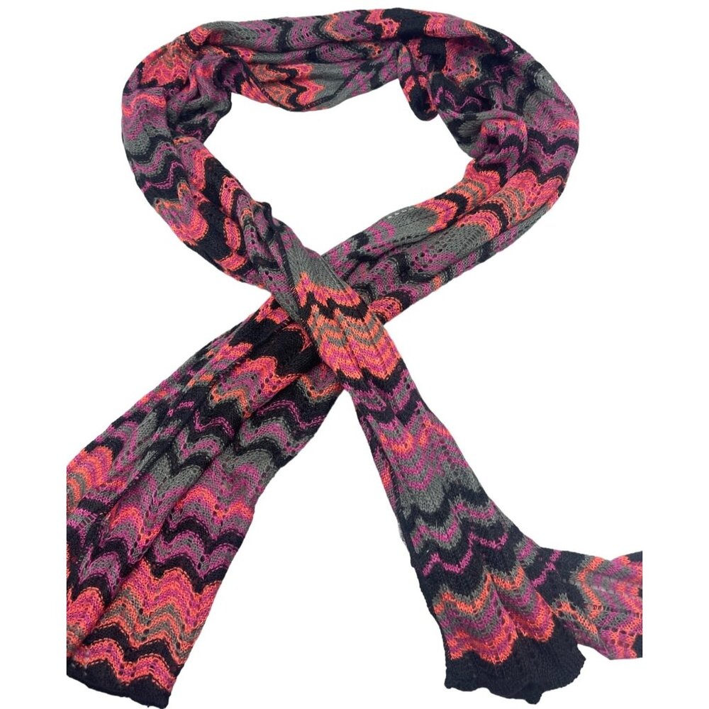 cejion striped scarf wrap knit acrylic sheer 80x16" soft pink purple black READ